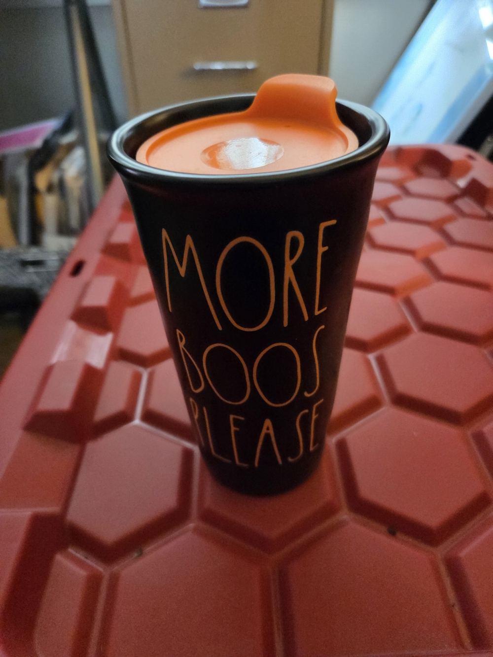 RAY DUNN Black Ceramic Travel Mug with Orange Lid - 'More Boos Please'